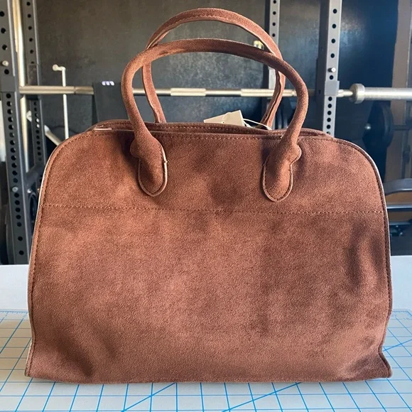 Classic Brown Suede Tote Bag - Structured Women's Handbag - Picture 2 of 13